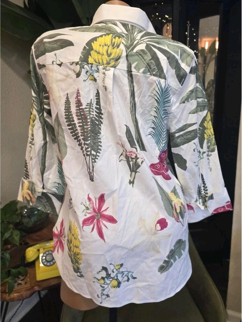 NWT Chicos 0.5 (sz 6) blouse tropical floral 3/4 sleeves cotton/spandex - Picture 4 of 9